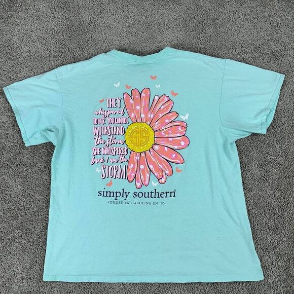 Simply Southern Shirt Womens Extra Large Blue Pink I Am The Storm Daisy READ - Picture 2 of 11